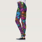 Neon Graffiti Straatkunst Collage Patroon Leggings (Links)