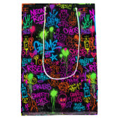 Neon Graffiti Straatkunst Collage Patroon Medium Cadeauzakje (Achterkant)