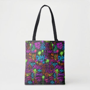 Neon Graffiti Straatkunst Collage Patroon Tote Bag