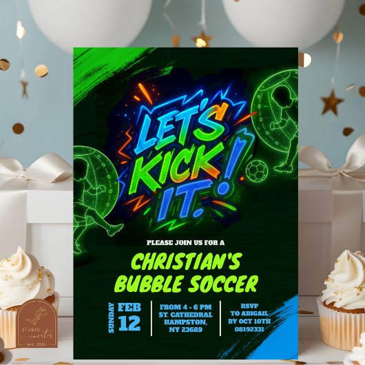 Neon Graffiti Tiener Bubble Voetbal Uitnodiging