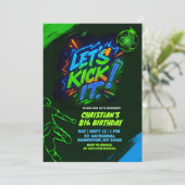 Neon Graffiti Tiener Voetbal Uitnodiging (Staand voorkant)