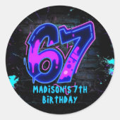 Neon Graffiti Zes Zeven 7e Verjaardag Sticker (Voorkant)