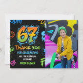 Neon Graffiti Zes Zeven Kinderen 7e Verjaardag Fot Bedankkaart (Voorkant)