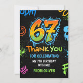 Neon Graffiti Zes Zeven Kinderen 7e Verjaardagsfee Bedankkaart (Voorkant)