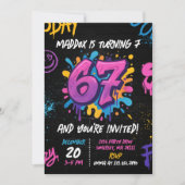 Neon Graffiti Zes Zeven Kinderen 7e Verjaardagsfee Kaart (Voorkant)