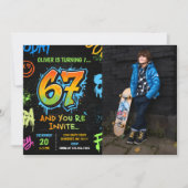 Neon Graffiti Zes Zeven Kinderen 7e Verjaardagsfot Kaart (Voorkant)