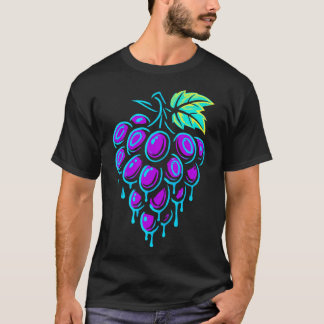Neon Grapes Drip Art Aesthetic Fruit Graphic T-shirt