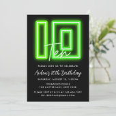 Neon Green 10th Birthday Invitation Kaart (Staand voorkant)