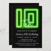 Neon Green 10th Birthday Invitation Kaart (Voorkant / Achterkant)