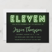 Neon Green 11th Birthday Invitation Kaart (Voorkant)