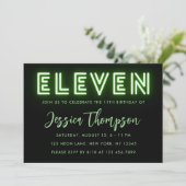 Neon Green 11th Birthday Invitation Kaart (Staand voorkant)