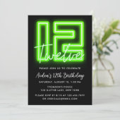 Neon Green 12th Birthday Invitation Kaart (Staand voorkant)
