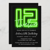 Neon Green 12th Birthday Invitation Kaart (Voorkant / Achterkant)