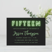 Neon Green 15th Birthday Invitation Kaart (Staand voorkant)
