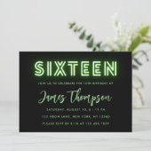 Neon Green 16th Birthday Invitation Kaart (Staand voorkant)