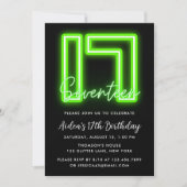 Neon Green 17th Birthday Invitation Kaart (Voorkant)