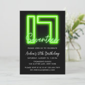 Neon Green 17th Birthday Invitation Kaart (Staand voorkant)