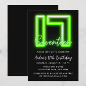 Neon Green 17th Birthday Invitation Kaart (Voorkant / Achterkant)