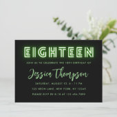 Neon Green 18th Birthday Invitation Kaart (Staand voorkant)