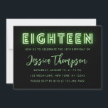 Neon Green 18th Birthday Invitation Kaart<br><div class="desc">Het ontwerp biedt groene Neon grafische kaarten aan de voorzijde. Ideaal voor meisjes.</div>