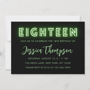 Neon Green 18th Birthday Invitation Kaart