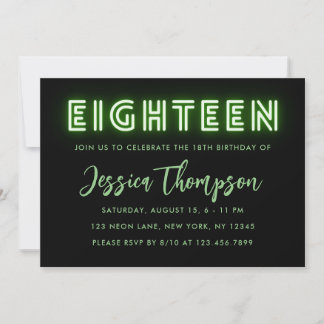Neon Green 18th Birthday Invitation Kaart