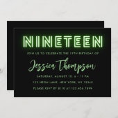 Neon Green 19th Birthday Invitation Kaart (Voorkant / Achterkant)