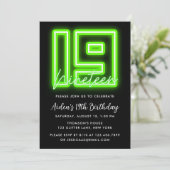 Neon Green 19th Birthday Invitation Kaart (Staand voorkant)