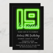 Neon Green 19th Birthday Invitation Kaart (Voorkant / Achterkant)