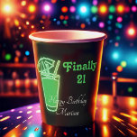 Neon Green 21st Birthday Papieren Bekers<br><div class="desc">Een drink op je 21ste verjaardagsfeestje; Neon groene paraplu drink met groene tekst die zegt Eindelijk 21 en verjaardagstekst met jouw naam.</div>