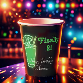 Neon Green 21st Birthday Papieren Bekers