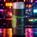 Neon Green 21st Birthday Seltzer Blikjeskoeler<br><div class="desc">Een drink op je 21ste verjaardagsfeestje; Neon groene paraplu drink met groene tekst die zegt Eindelijk 21 en verjaardagstekst met jouw naam.</div>