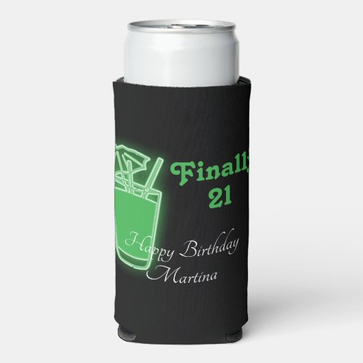 Neon Green 21st Birthday Seltzer Blikjeskoeler (Seltzer Voorkant)