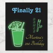 Neon Green 21st Birthday Wijn Etiket (Enkel label)