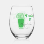 Neon Green 21st Birthday Wijnglas Zonder Voet (Voorkant)