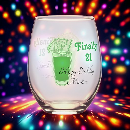 Neon Green 21st Birthday Wijnglas Zonder Voet