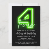 Neon Green 4th Birthday Invitation Kaart (Voorkant)