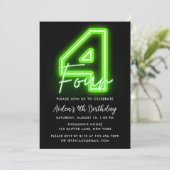 Neon Green 4th Birthday Invitation Kaart (Staand voorkant)