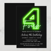 Neon Green 4th Birthday Invitation Kaart (Voorkant / Achterkant)