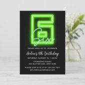 Neon Green 6th Birthday Invitation Kaart (Staand voorkant)