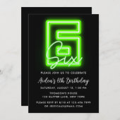 Neon Green 6th Birthday Invitation Kaart (Voorkant / Achterkant)