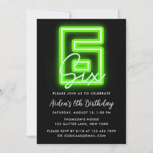 Neon Green 6th Birthday Invitation Kaart