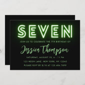 Neon Green 7th Birthday Invitation Kaart (Voorkant / Achterkant)