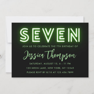 Neon Green 7th Birthday Invitation Kaart