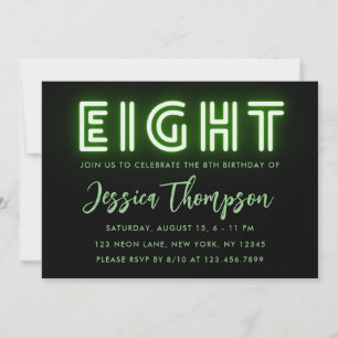 Neon Green 8th Birthday Invitation Kaart