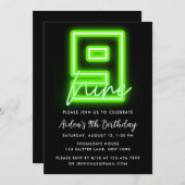 Neon Green 9th Birthday Invitation Kaart (Voorkant / Achterkant)
