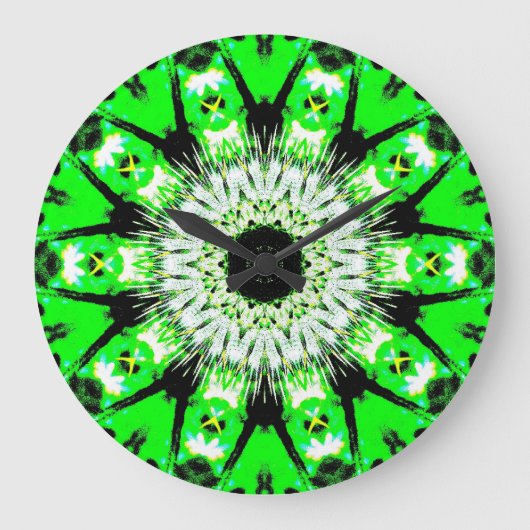 Neon Green Abstract Thistle Pattern-klok door KLM Grote Klok (Voorkant)