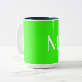 neon green - add monogram tweekleurige koffiemok (Voorkant links)