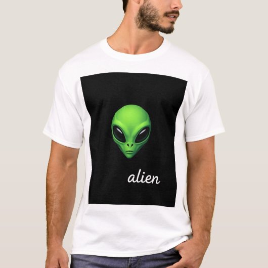 Neon Green Alien Head T-Shirt – Sci-Fi Space Vibes (Voorkant)
