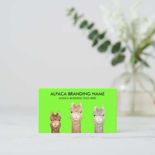 Neon Green Alpaca Dier Visitekaartje (Staand voorkant)
